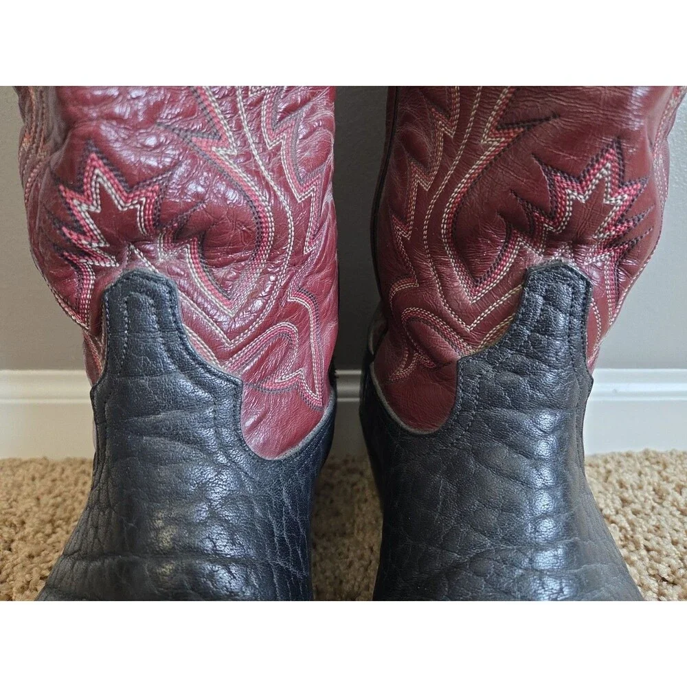 VTG 70/80's Tony Lama Mens Western Boots 10.5 D Made in USA Black Red R66616